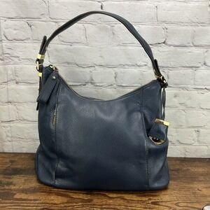 Michael Kors Large Navy Blue Pebbled Leather Shoulder Bag Hobo